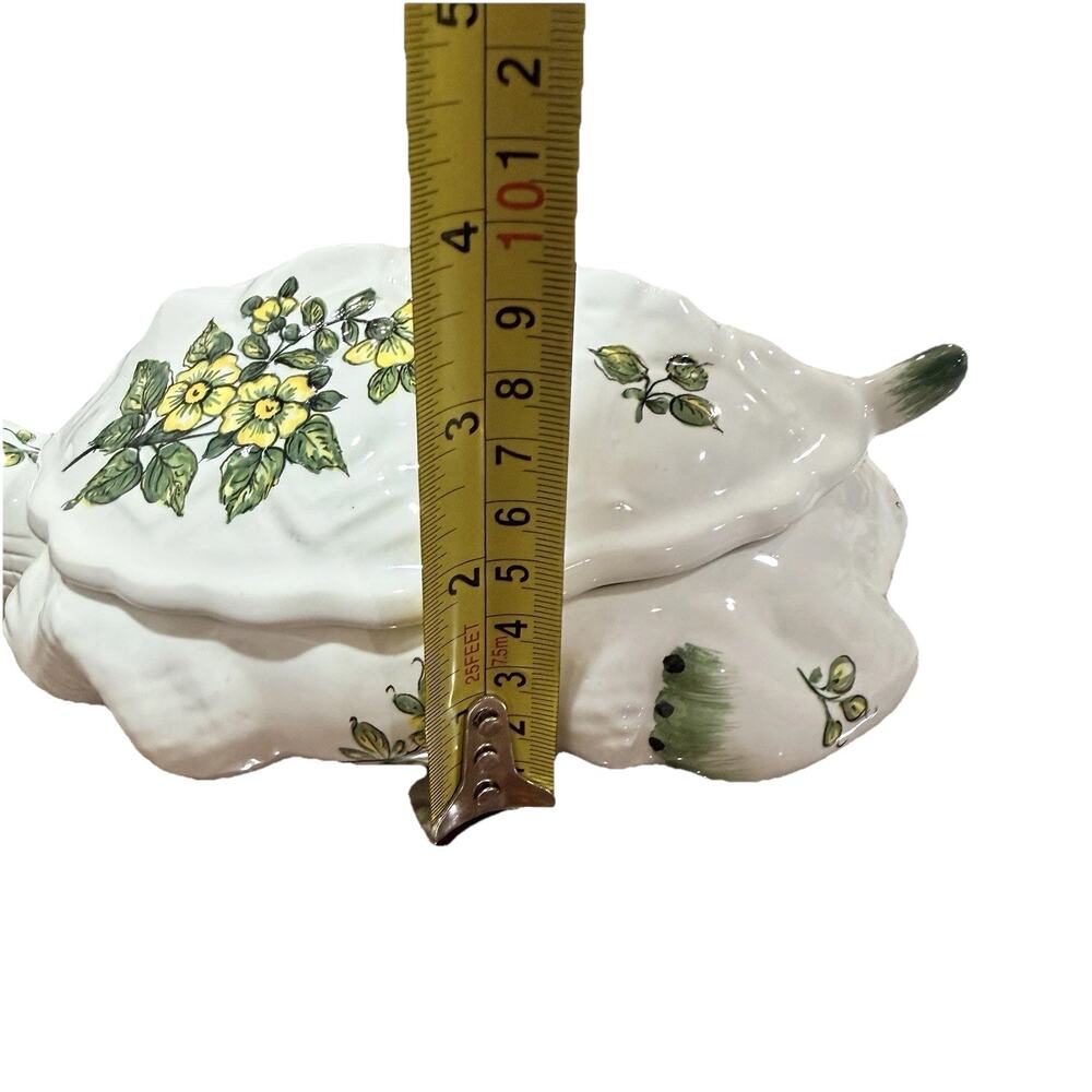 Vintage Ceramic Turtle Covered Dish-Hand Painted Floral Trinket Box Cottage core - Picture 8 of 12